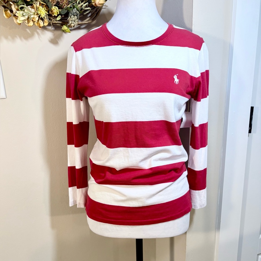 Ralph Lauren Red and White Striped 3/4 length Sleeve Tee - Picture 9 of 9